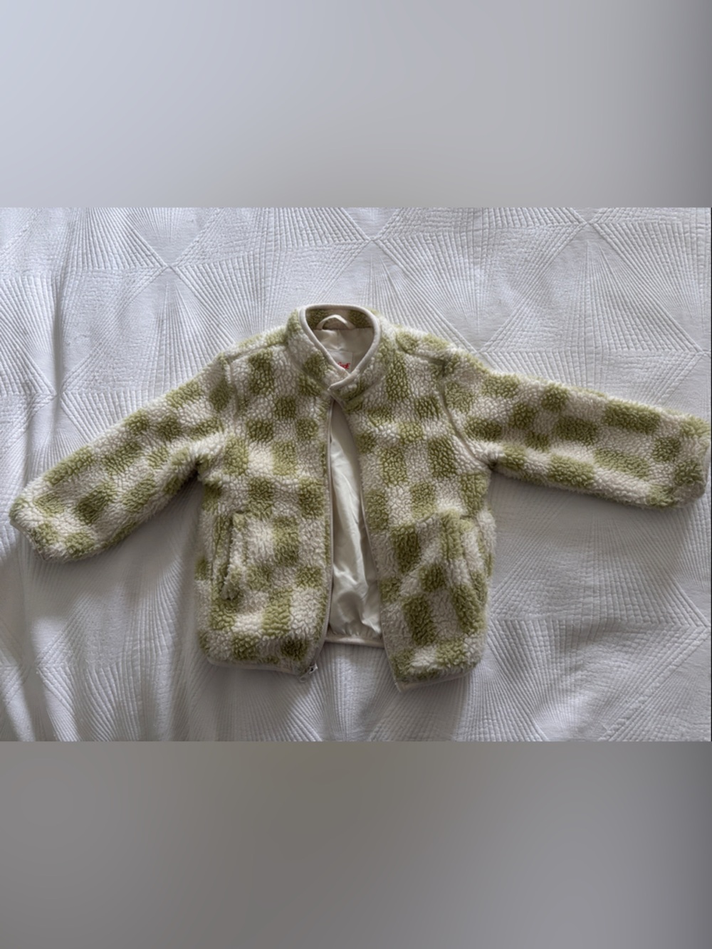 Cat & Jack Checkerboard Sherpa Jacket in White and Sage